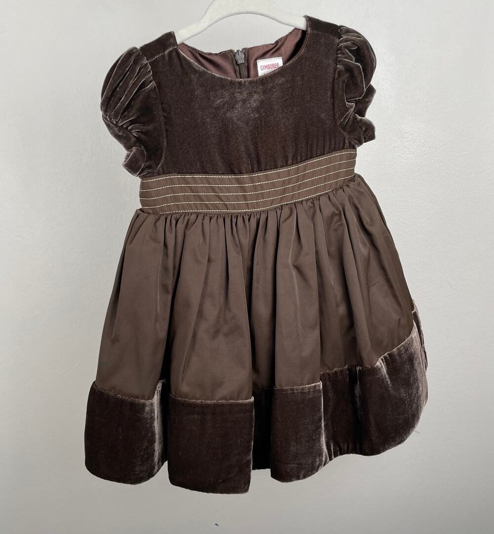 Vintage Gymboree 6-12 months Baby Girl Velvet Dress Brown Tiered Holiday Party